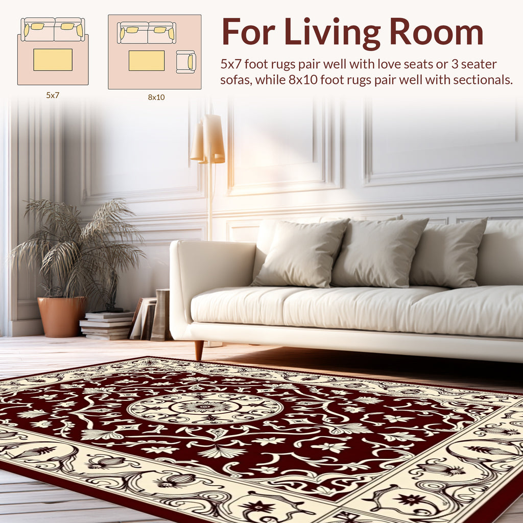 Dark Red Floral Medallion Pattern Rug