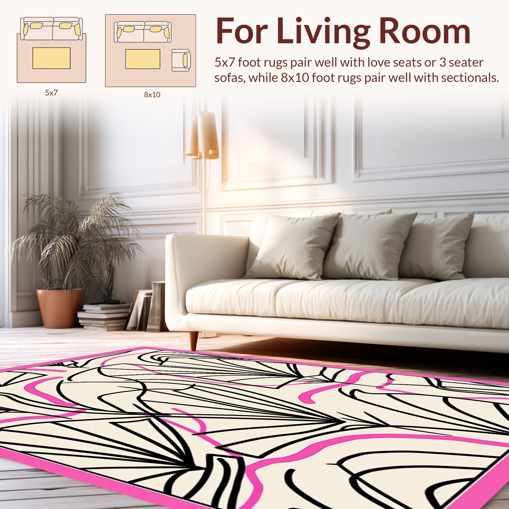 Botanical Lines Curves Pink Rug