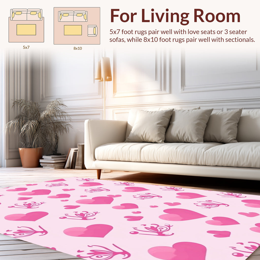 Pink Heart Floral Pattern Rug