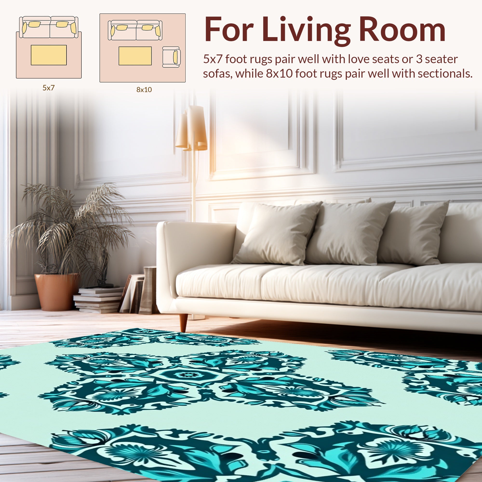 Teal Floral Medallion Pattern Rug