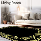 Ornate Yellow Flourish Border Design Rug