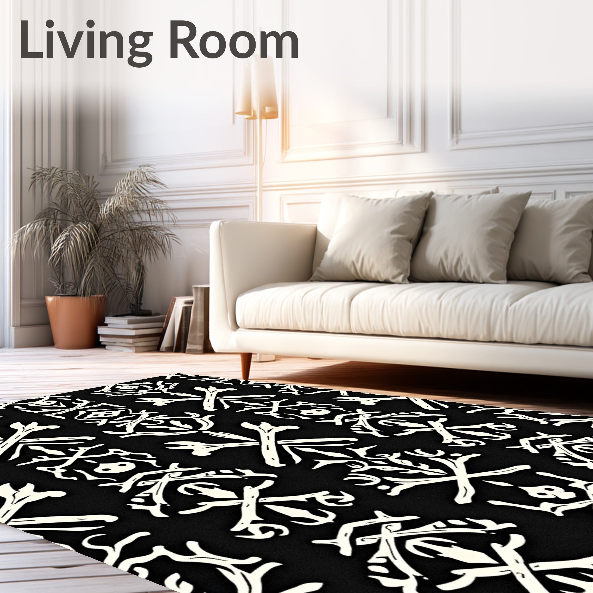 Black White Bone Crossing Ornament Rug