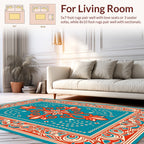Bold Floral Scrollwork Teal Orange Rug