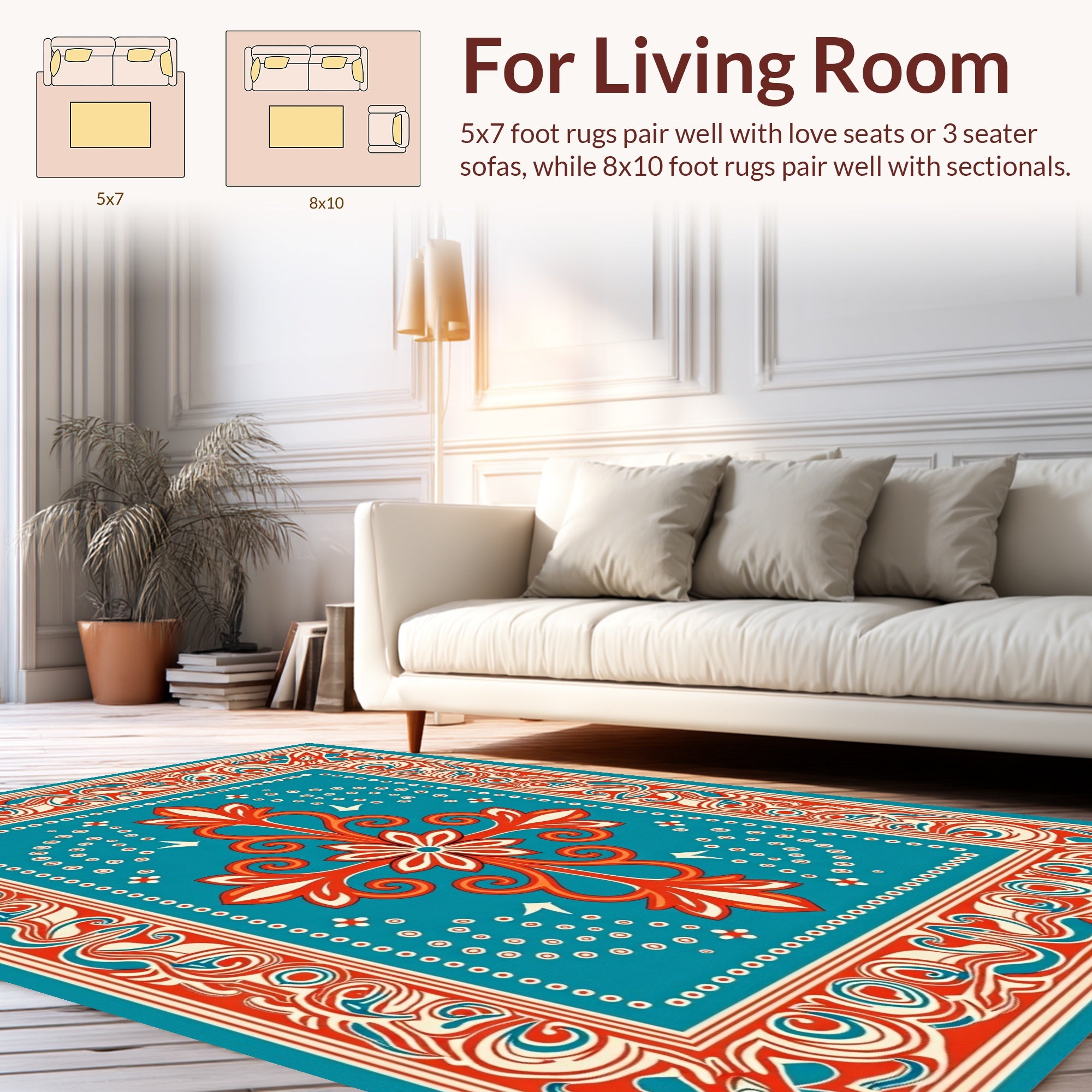 Bold Floral Scrollwork Teal Orange Rug