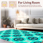 Teal and Navy Geometric Floral Pattern Rug