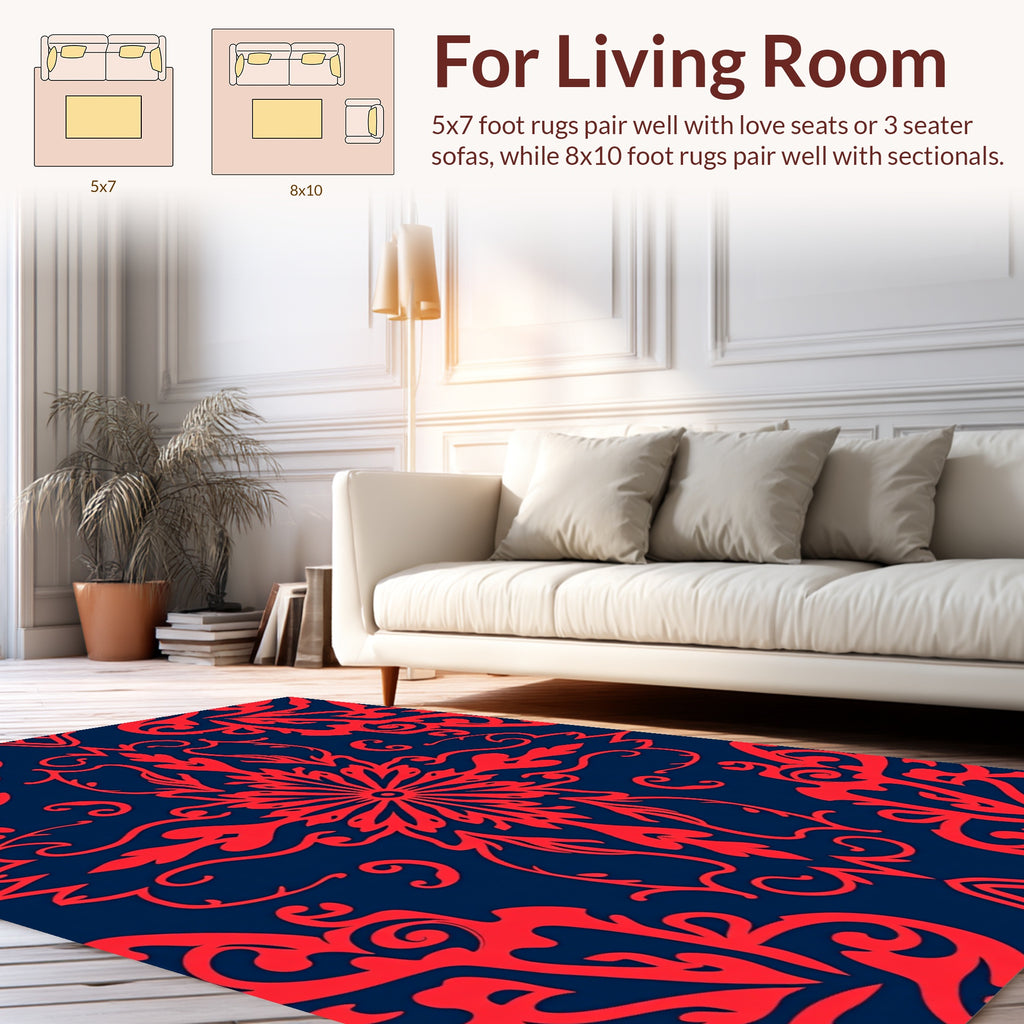 Bold Red Floral Damask Pattern Rug