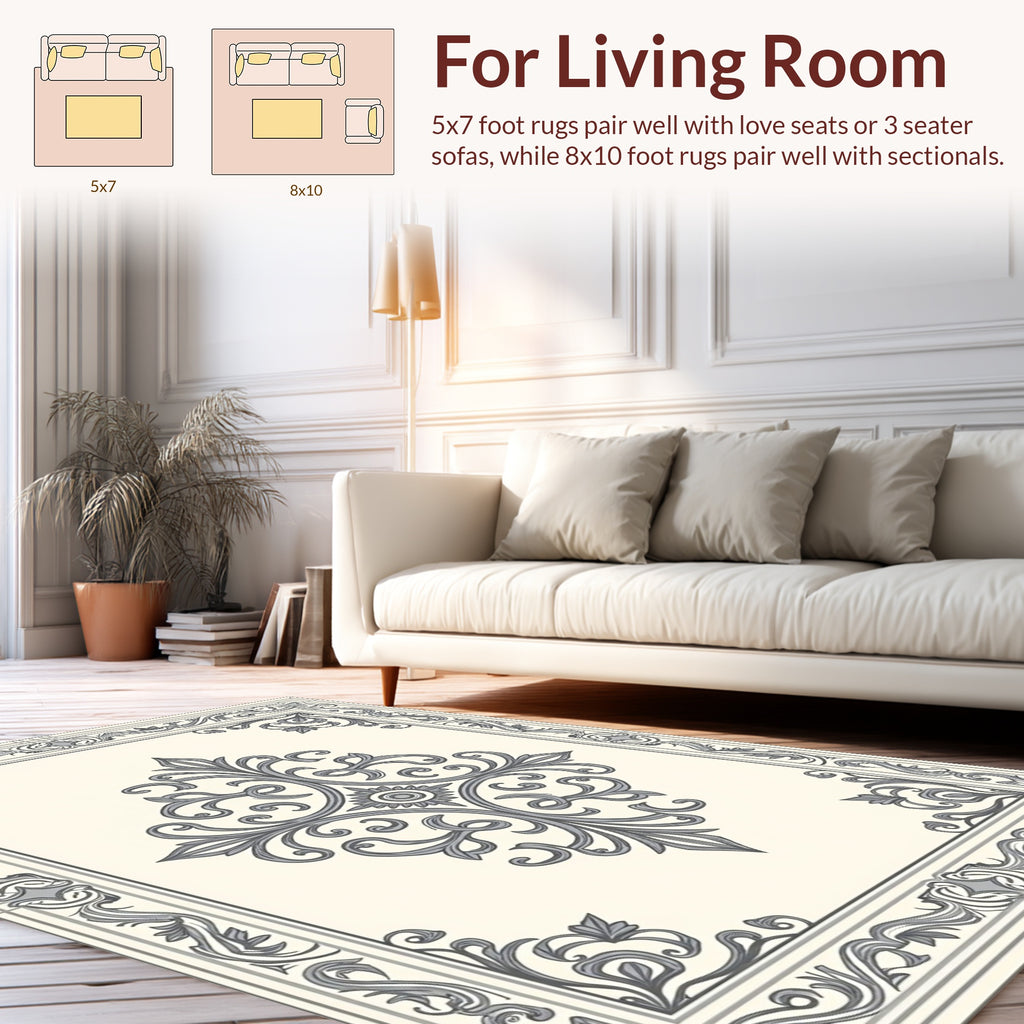 Ornate Scrollwork Floral Damask Rug