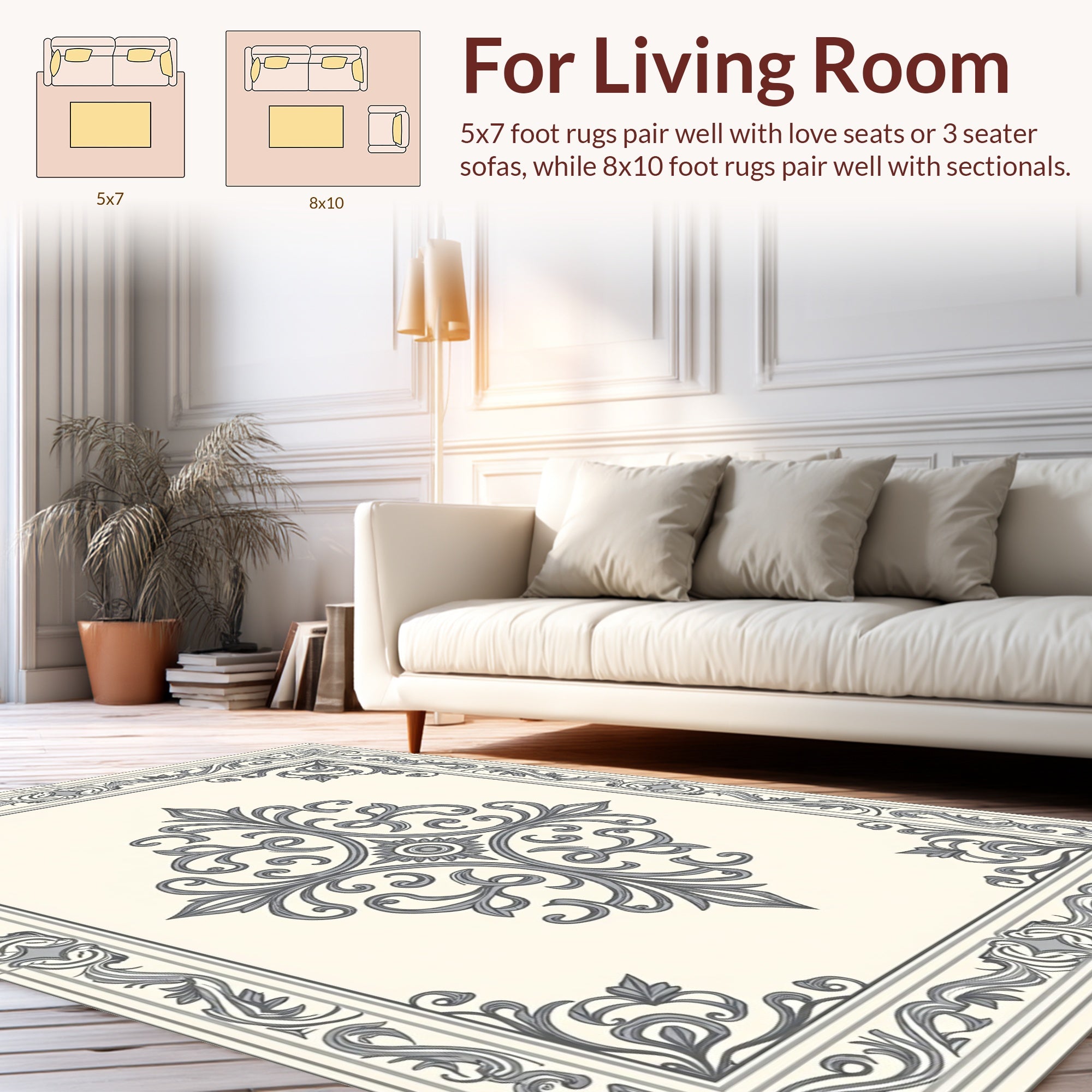 Ornate Scrollwork Floral Damask Rug