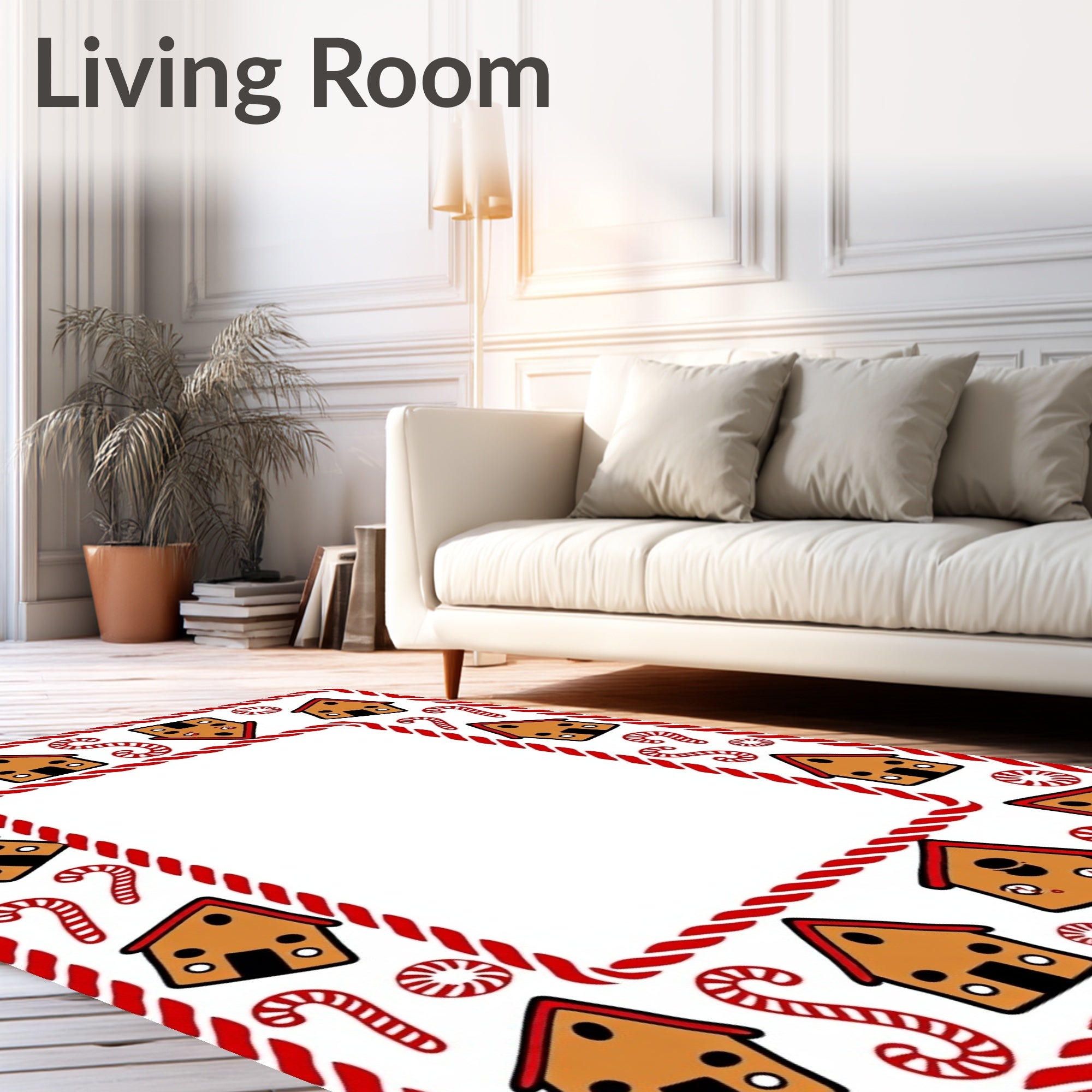 Gingerbread Houses Candy Cane Border Rug