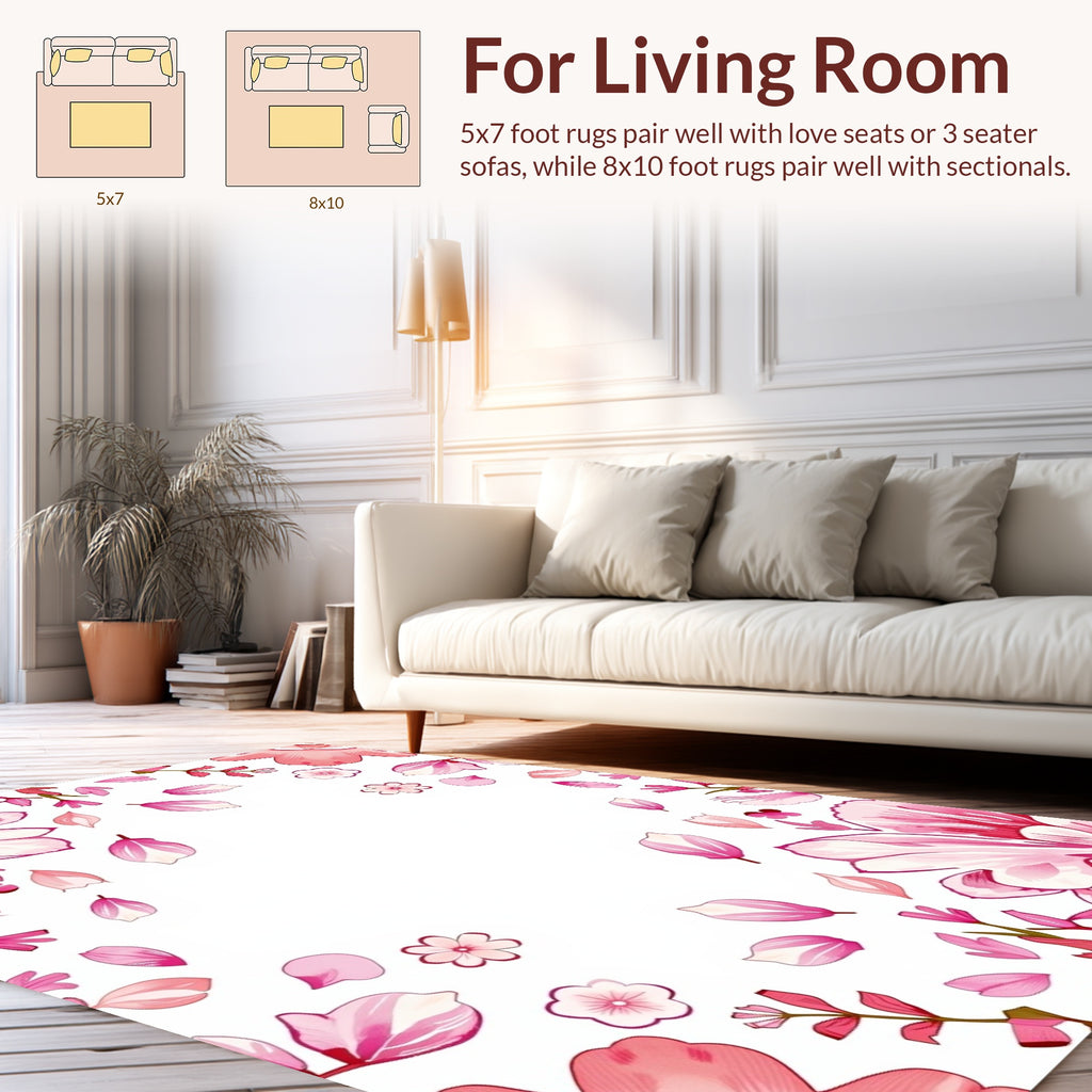 Pink Watercolor Floral Garden Design Rug