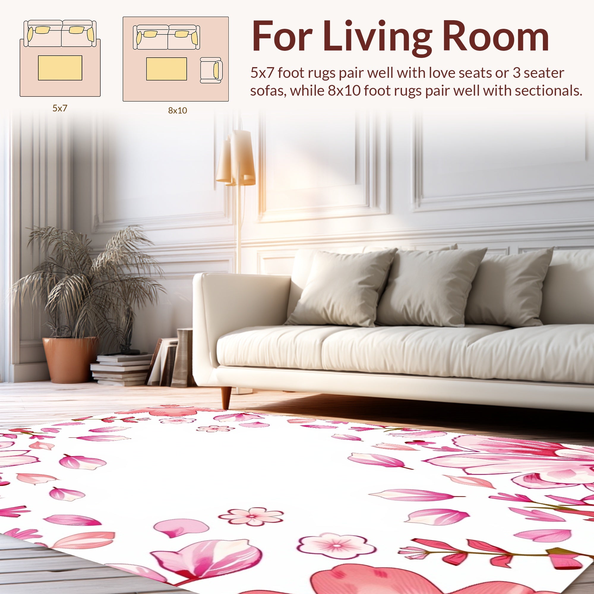 Pink Watercolor Floral Garden Design Rug