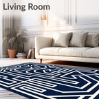 Navy White Geometric Maze Lines Rug