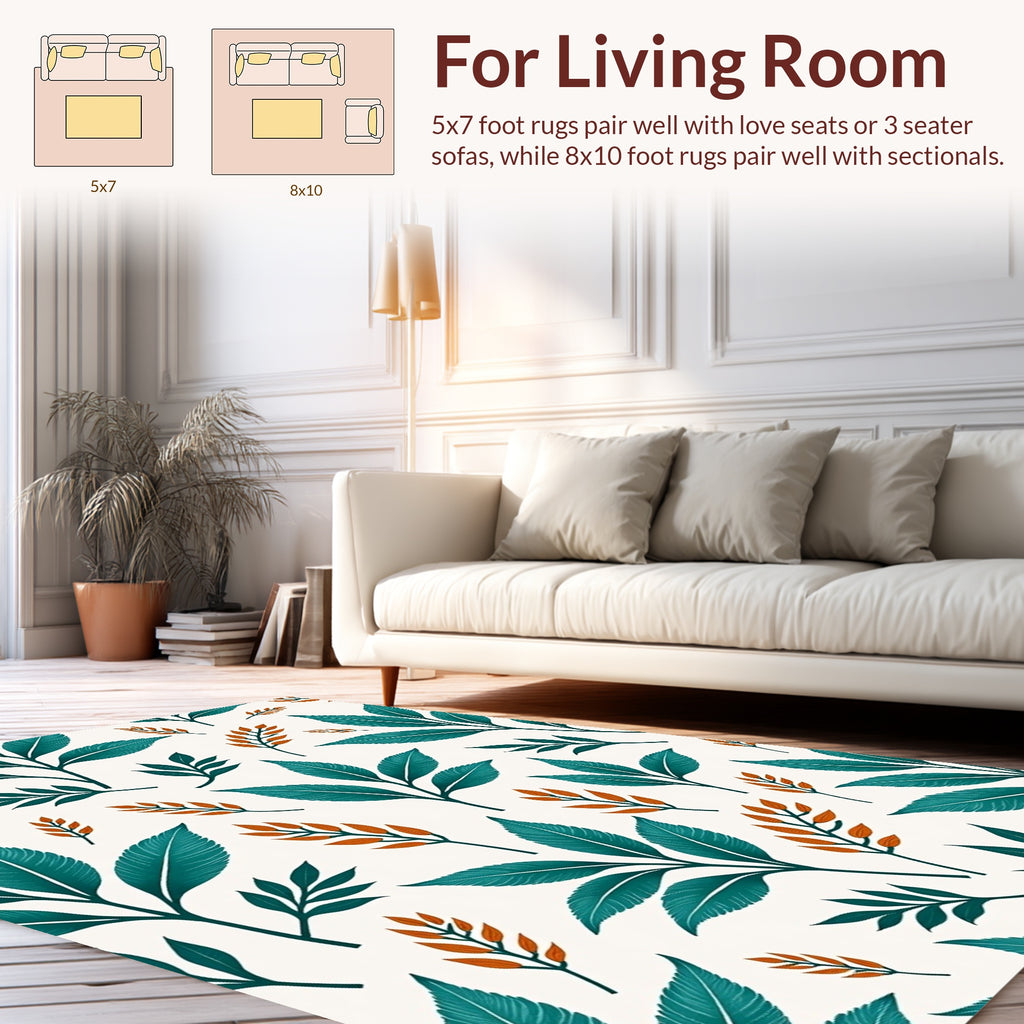 Teal Leaf Botanical Pattern Rug