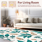 Teal Leaf Botanical Pattern Rug