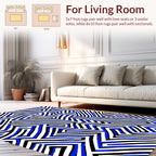 Abstract Blue Black Maze Pattern Rug