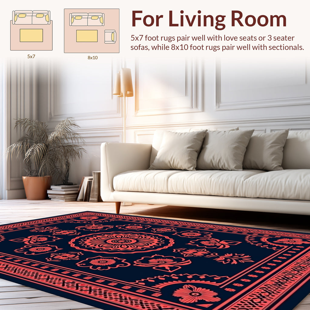 Coral Floral Mandala Pattern Rug