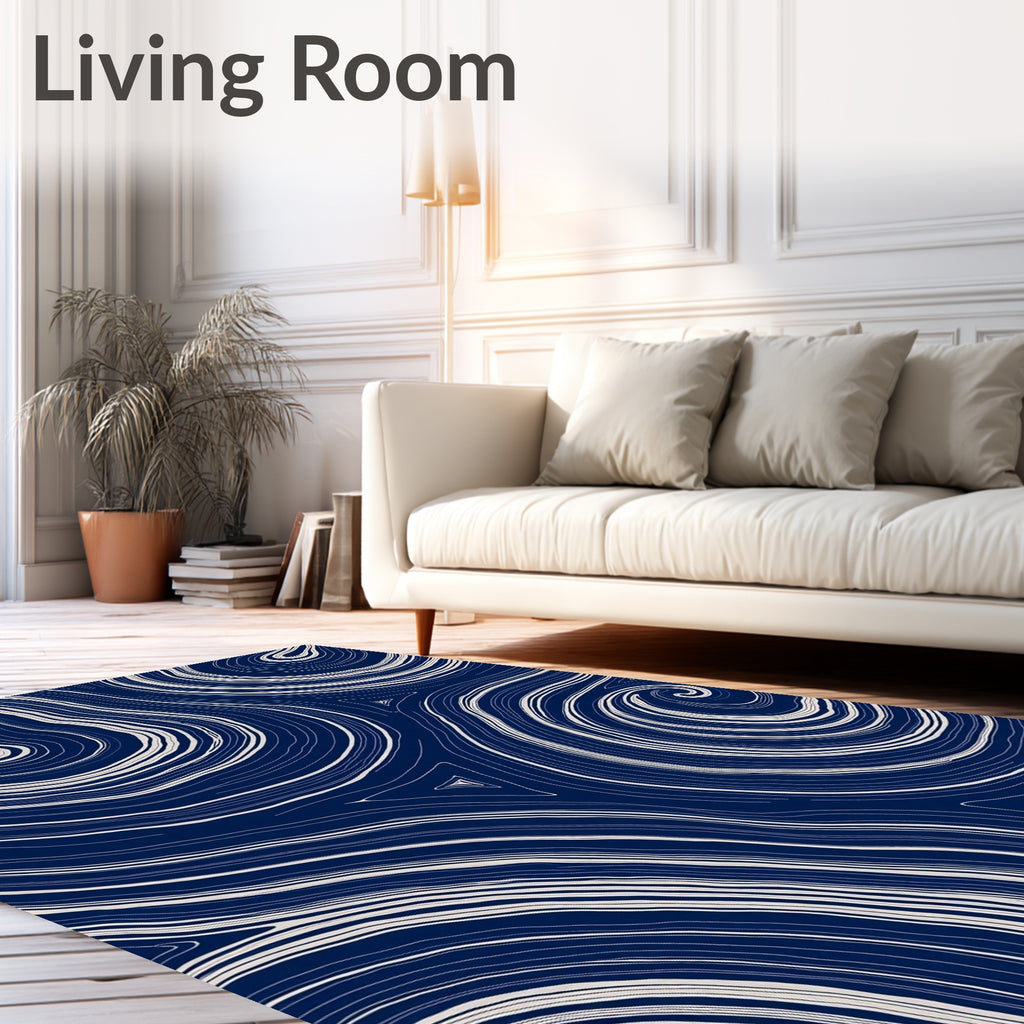 Deep Blue Swirl Abstract Rug