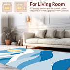 Layered Blue Wave Abstract Sun Design Rug
