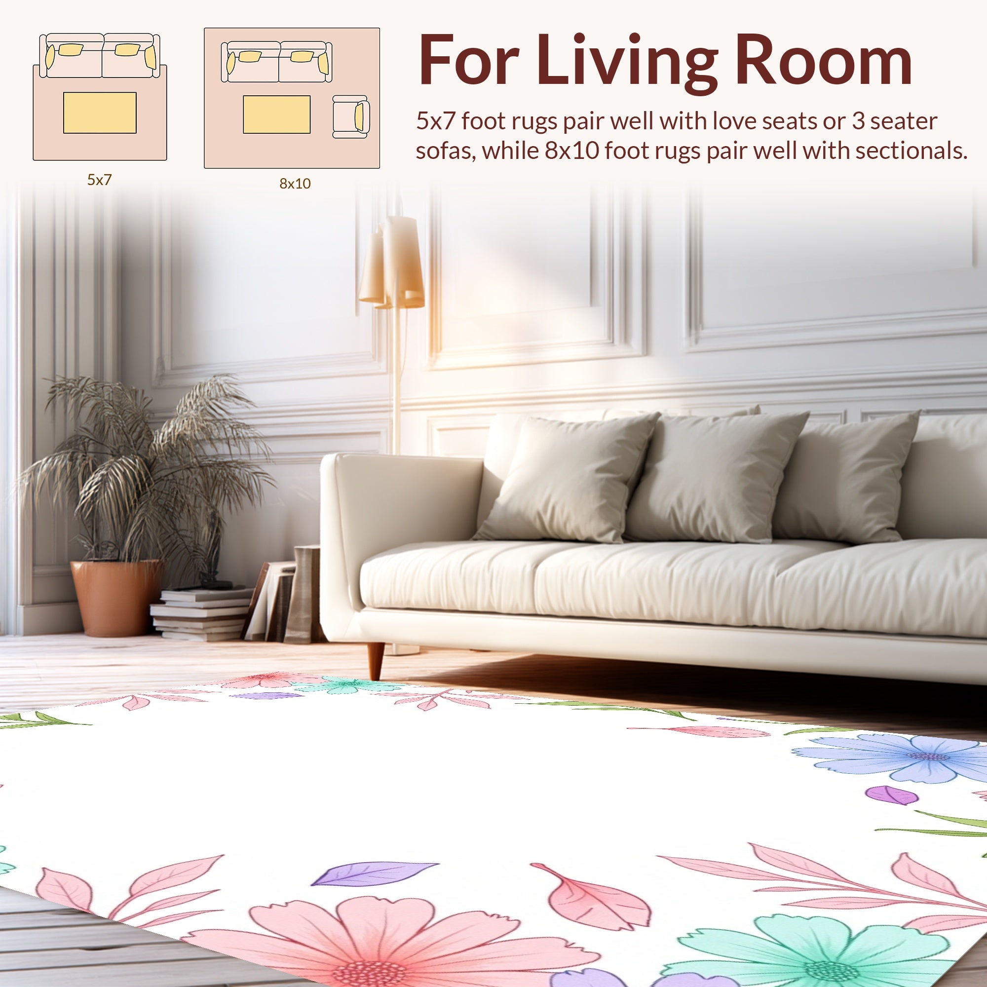 Pastel Floral Botanical Arrangement Rug
