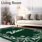 Green White Berry Pine Border Rug