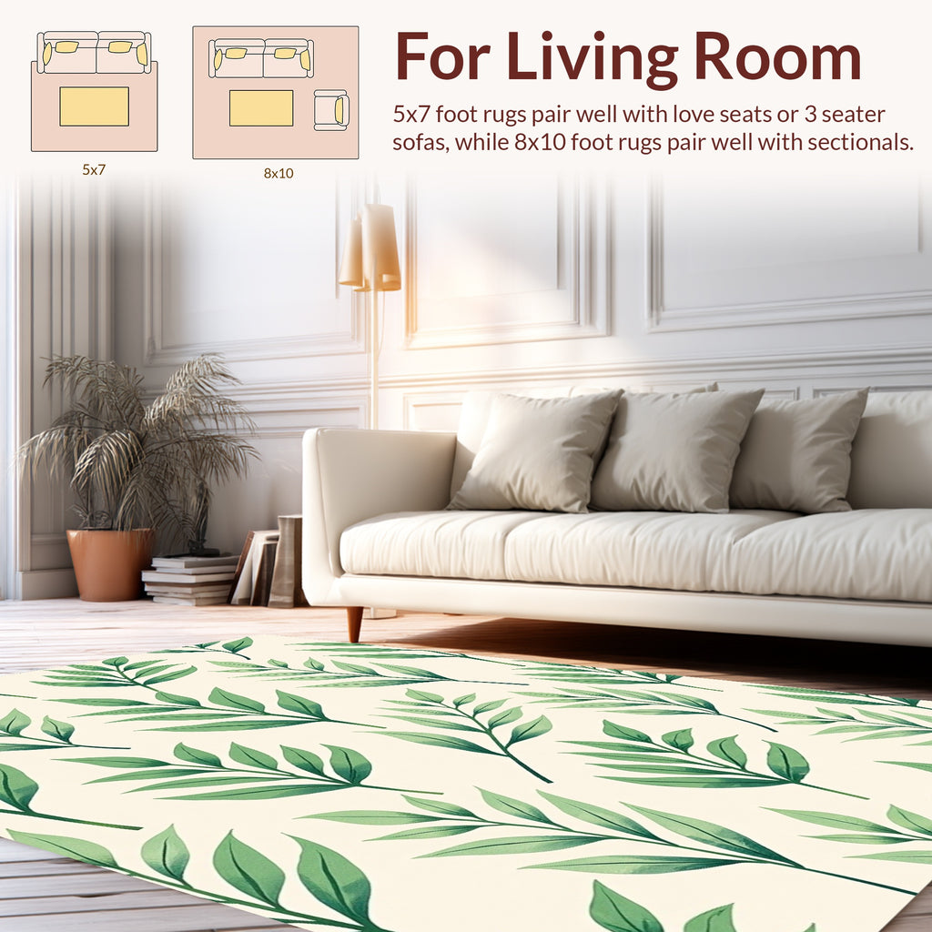 Green Leafy Branch Pattern Rug
