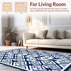 Bold Navy Geometric Ethnic Pattern Rug
