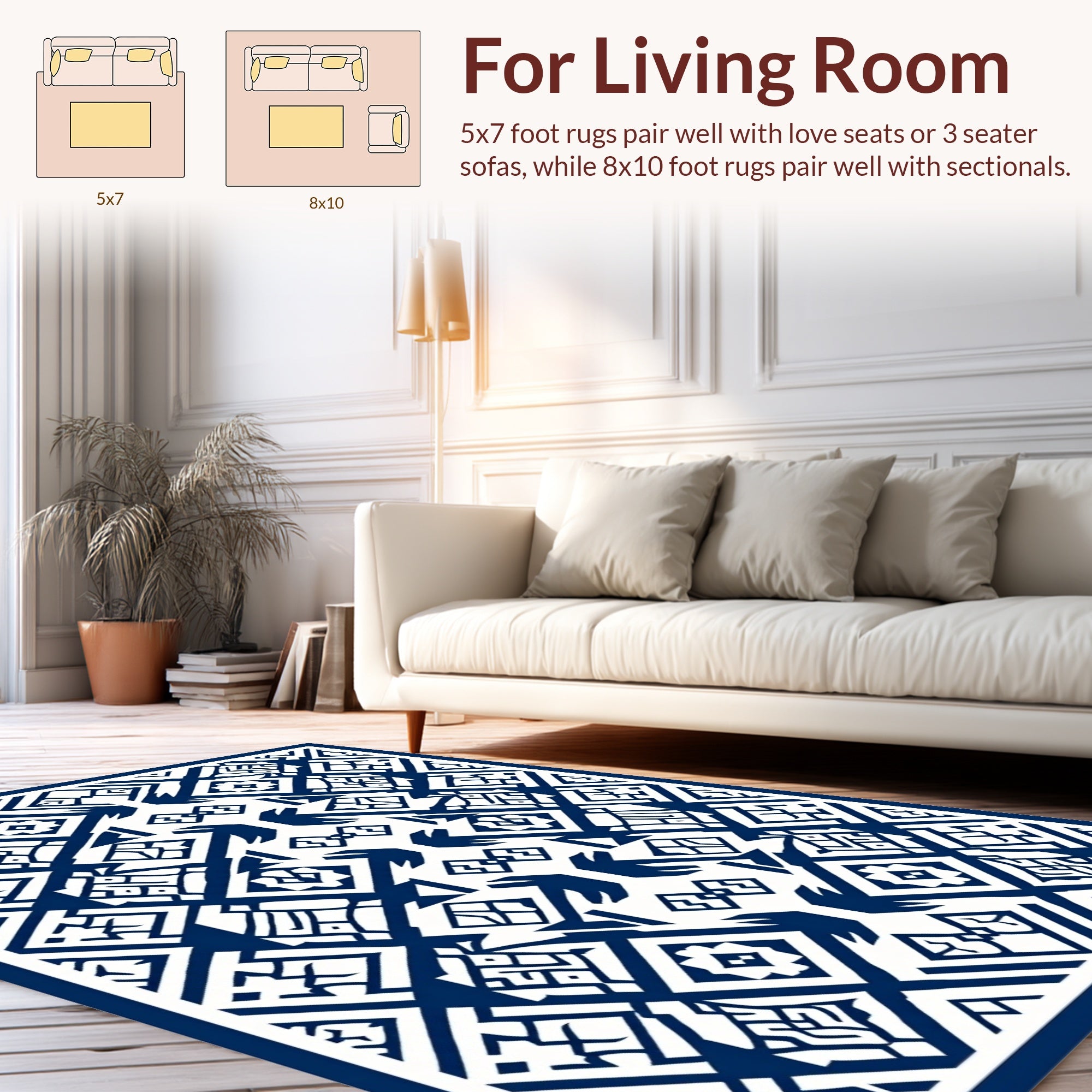 Bold Navy Geometric Ethnic Pattern Rug