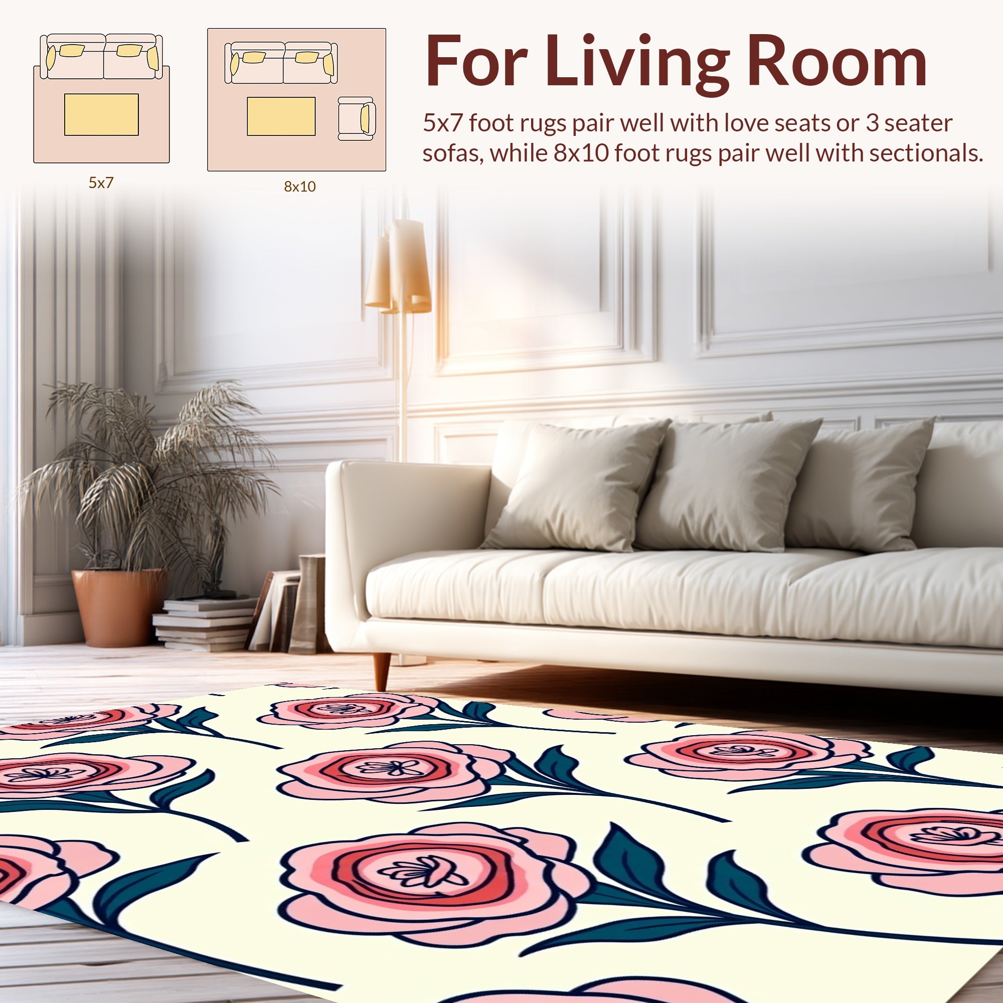 Pink Rose Floral Pattern Rug