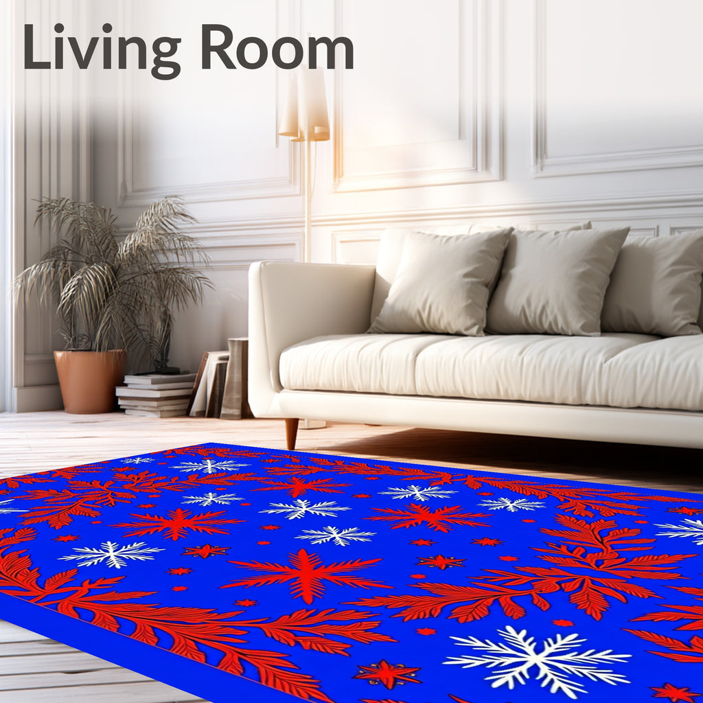 Crimson White Snowflake Blue Field Rug