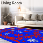 Crimson White Snowflake Blue Field Rug