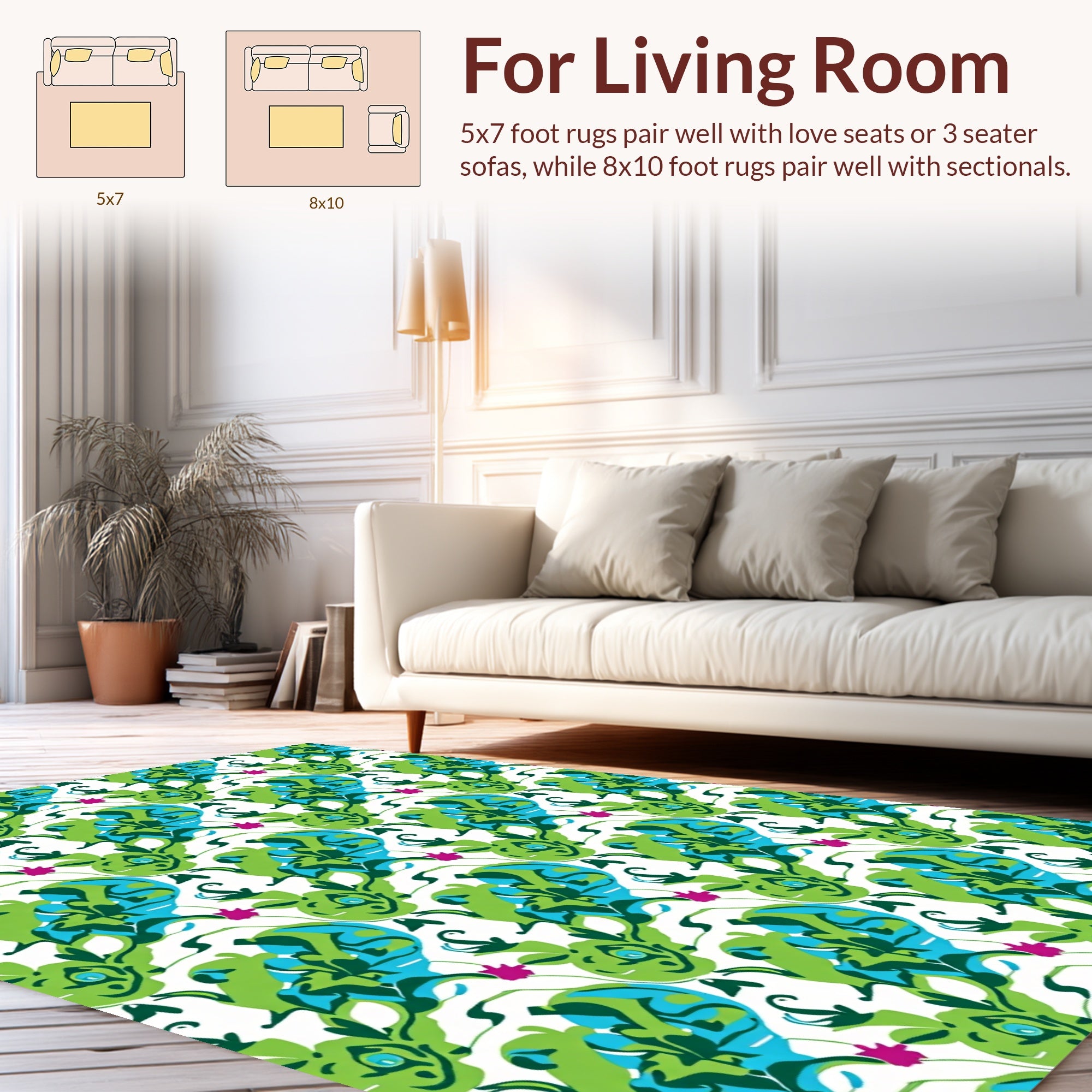 Green Blue Floral Abstract Design Rug