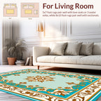 Ornate Floral Golden Teal Border Rug