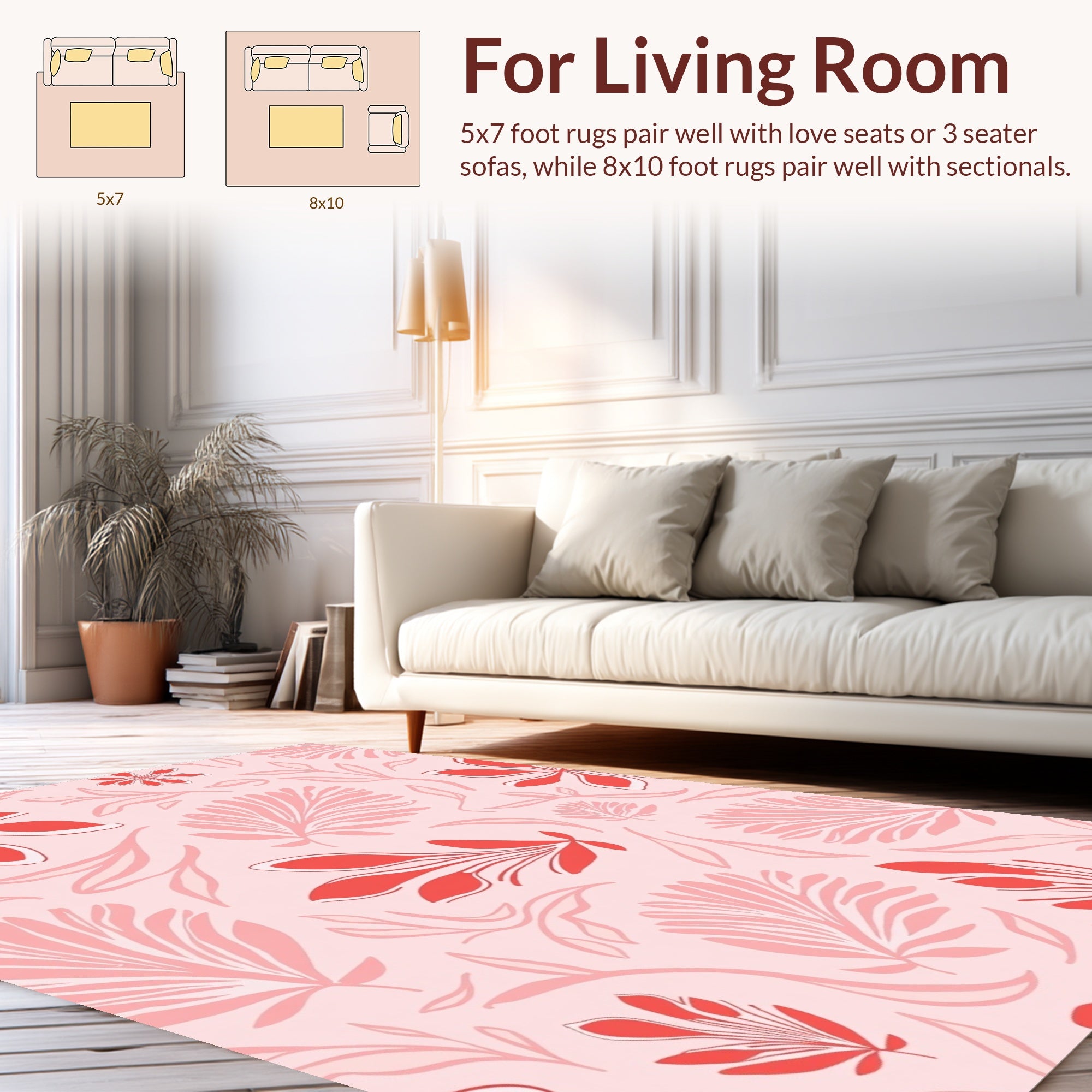 Coral Floral And Leaf Pattern Rug