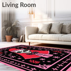 Cosmic Skull Red Pink Snowflake Border Rug