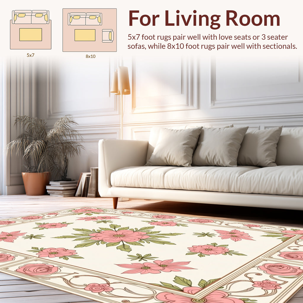 Pink Floral Garden Inspired Rug