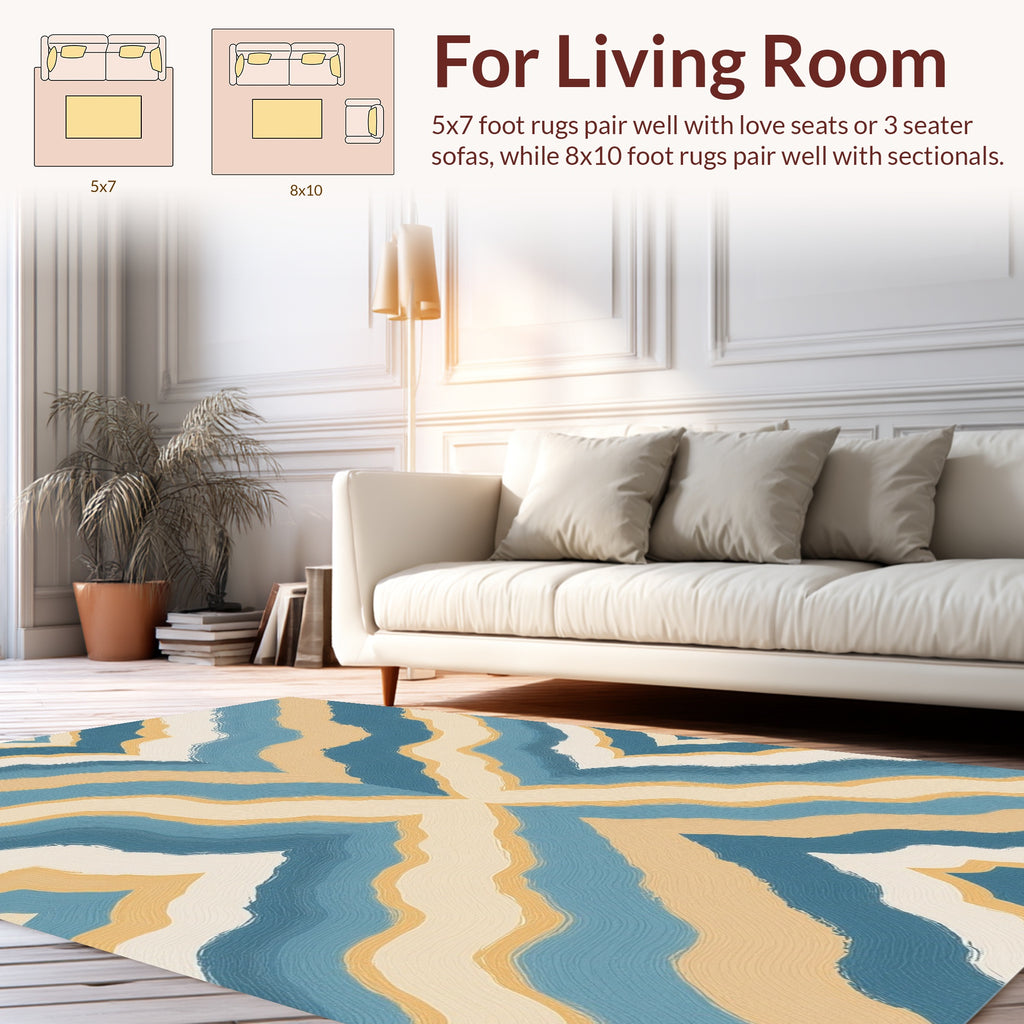 Oceanic Chevron Wavy Stripe Design Rug
