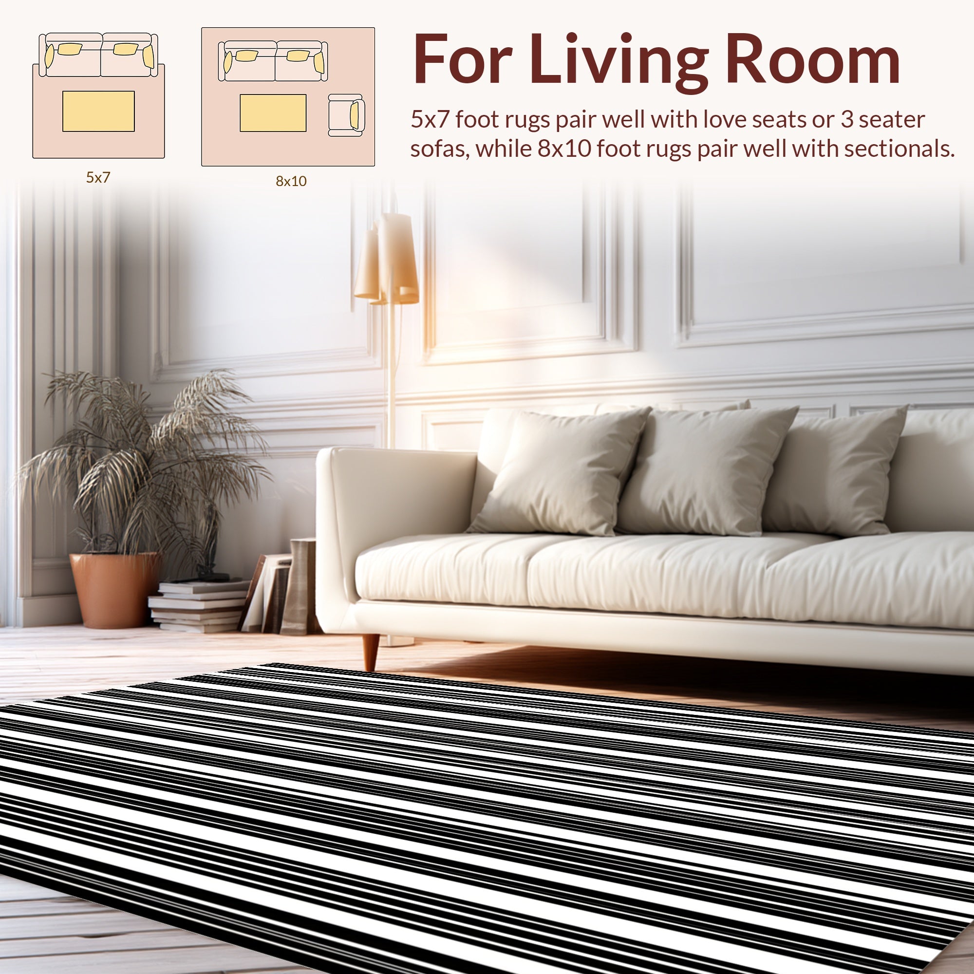 Bold Black White Stripe Pattern Rug