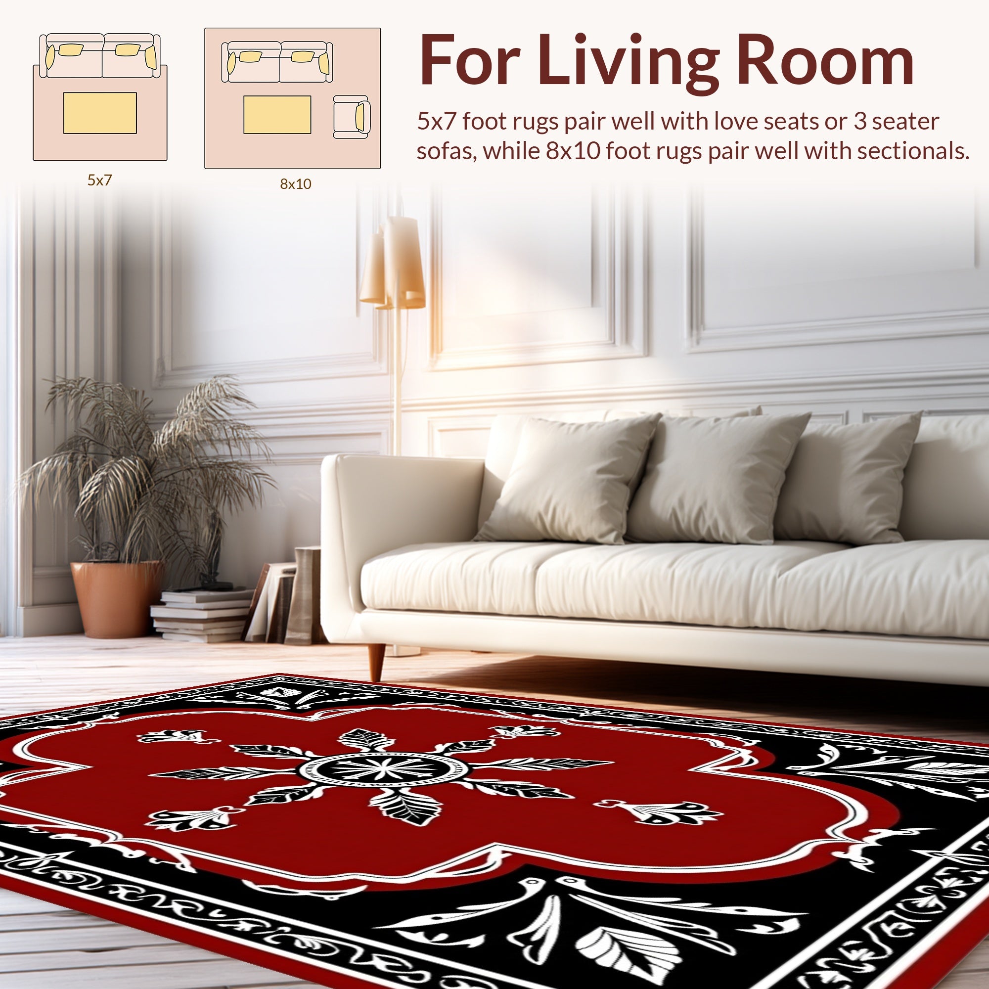 Elegant Red Black Floral medallion Design Rug