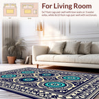 Intricate Blue Gold Medallion Pattern Rug