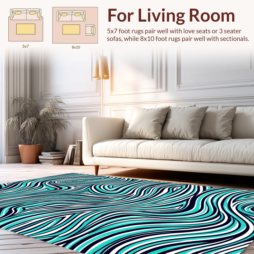 Aqua White Blue Wavy Lines Rug