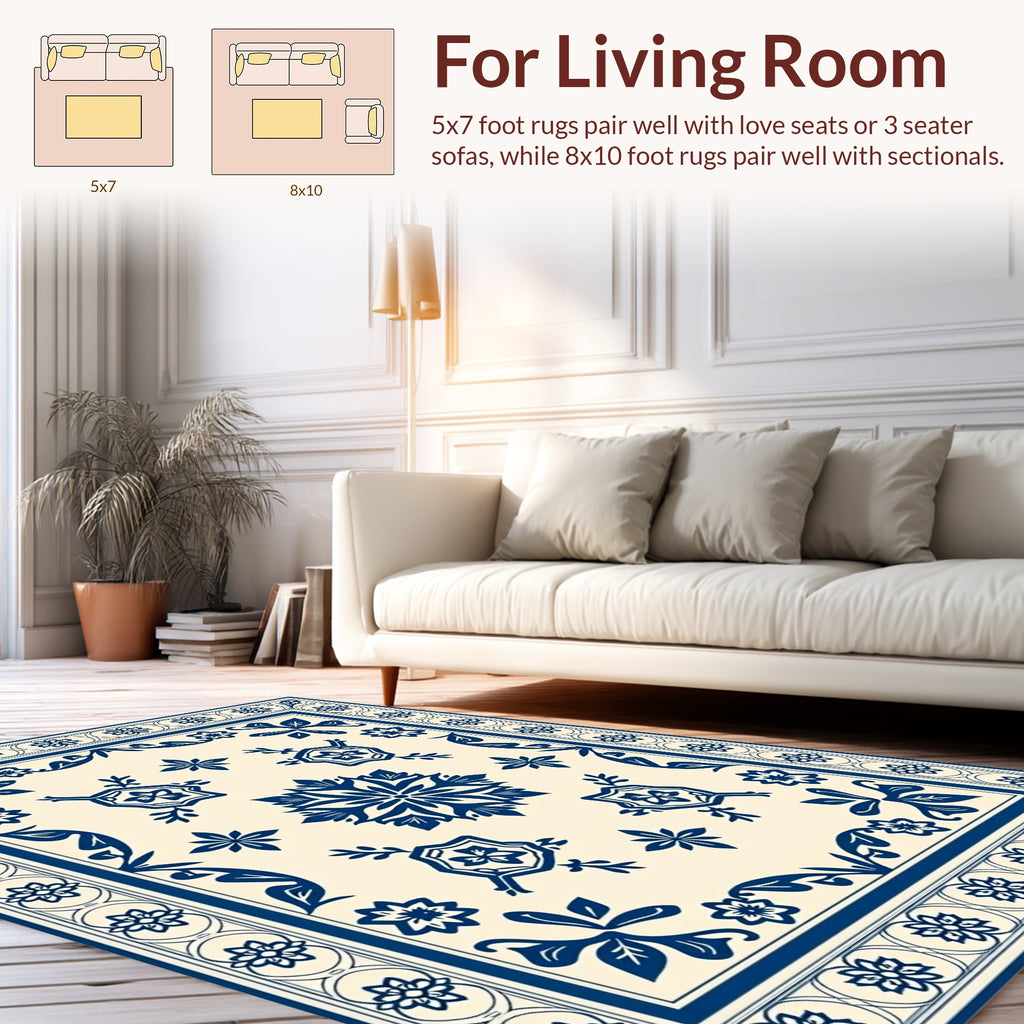 Classic Blue Floral Medallion Rug