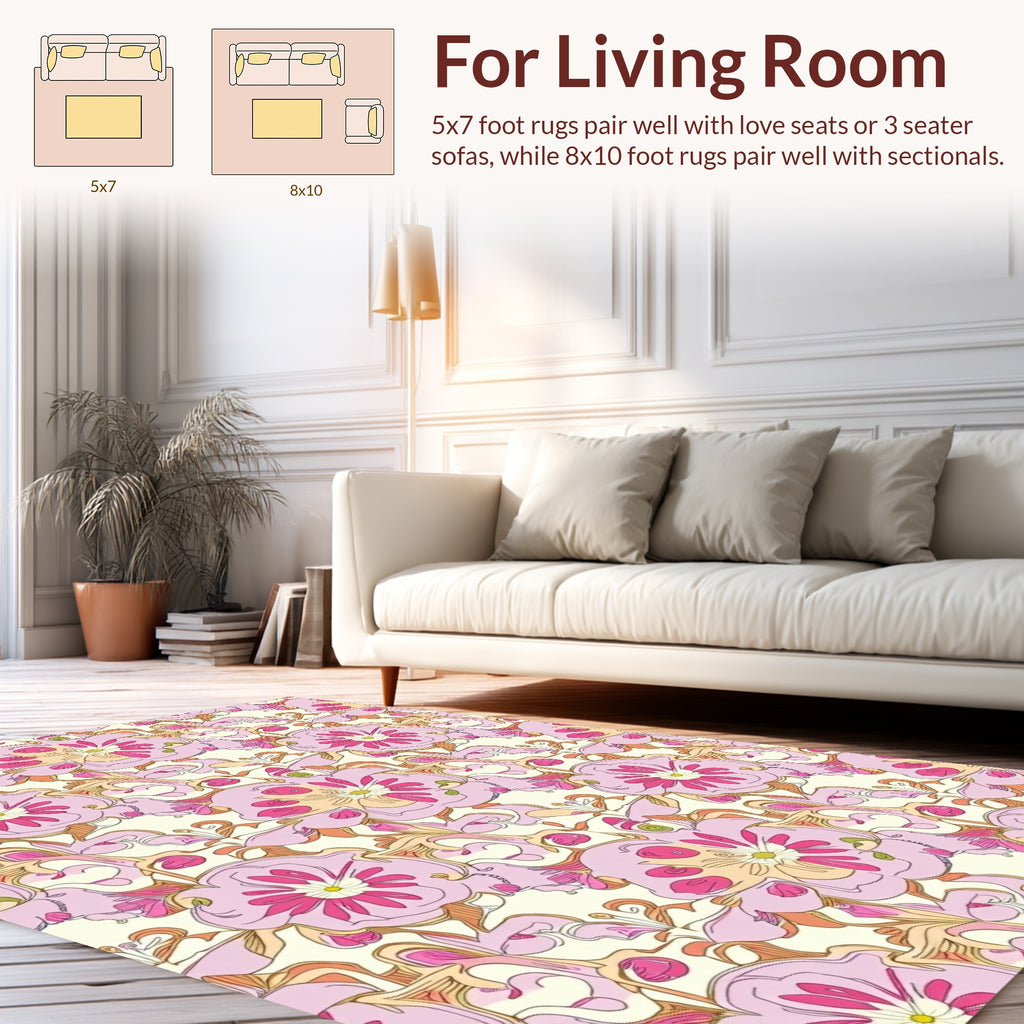 Ornate Pink Floral Pattern Design Rug