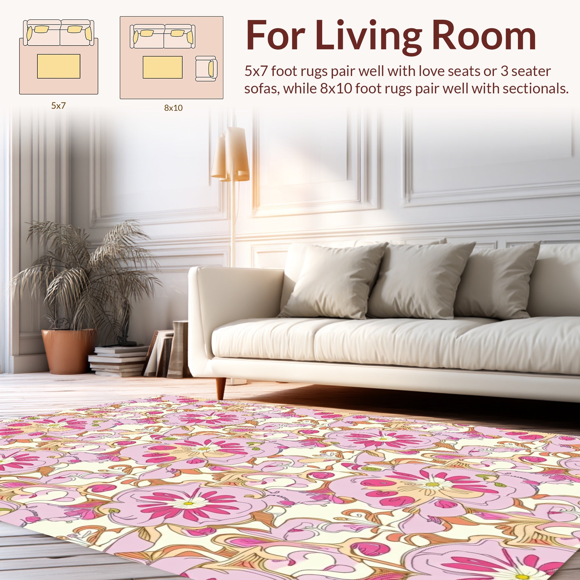 Ornate Pink Floral Pattern Design Rug