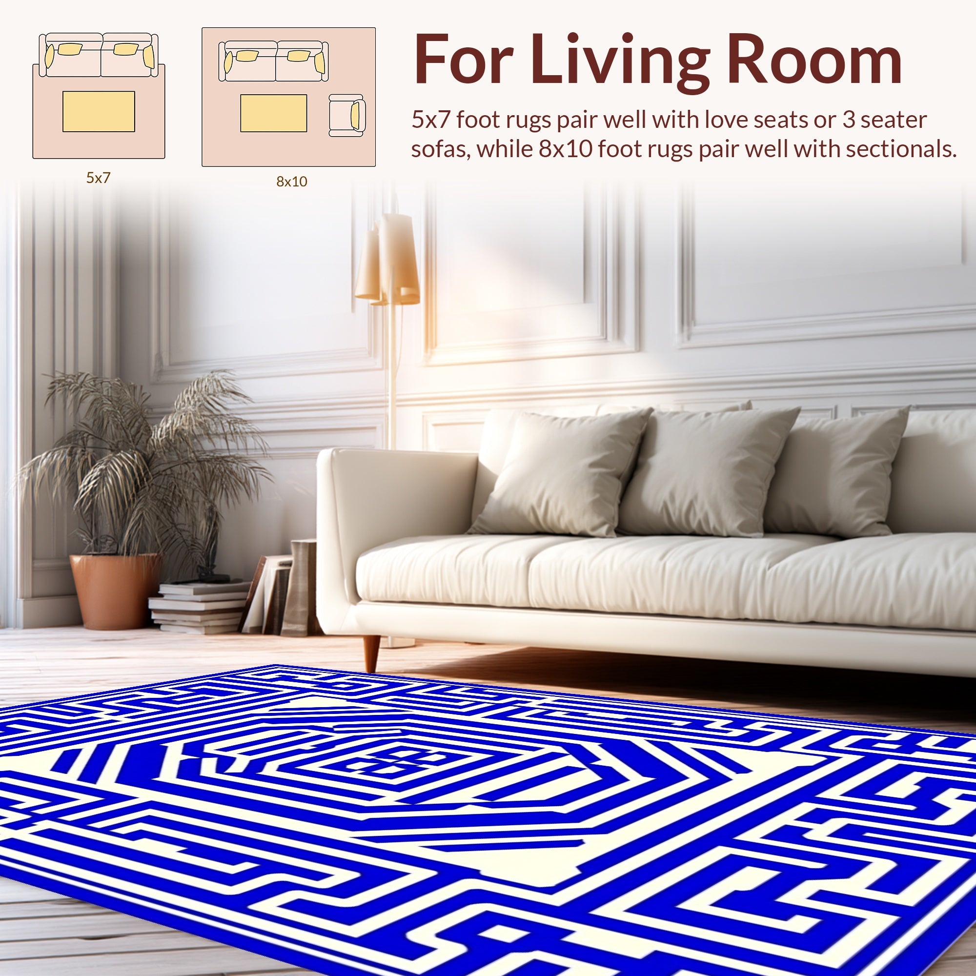 Bold Blue Maze Linear Design Rug