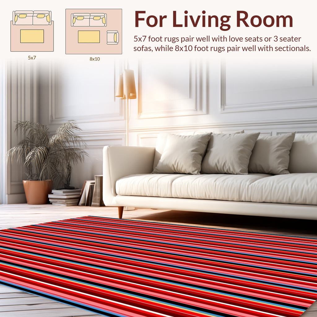 Vibrant Red Blue Stripe Pattern Rug
