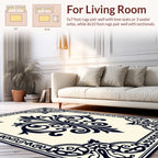 Elegant Black Cream Floral Scroll Rug