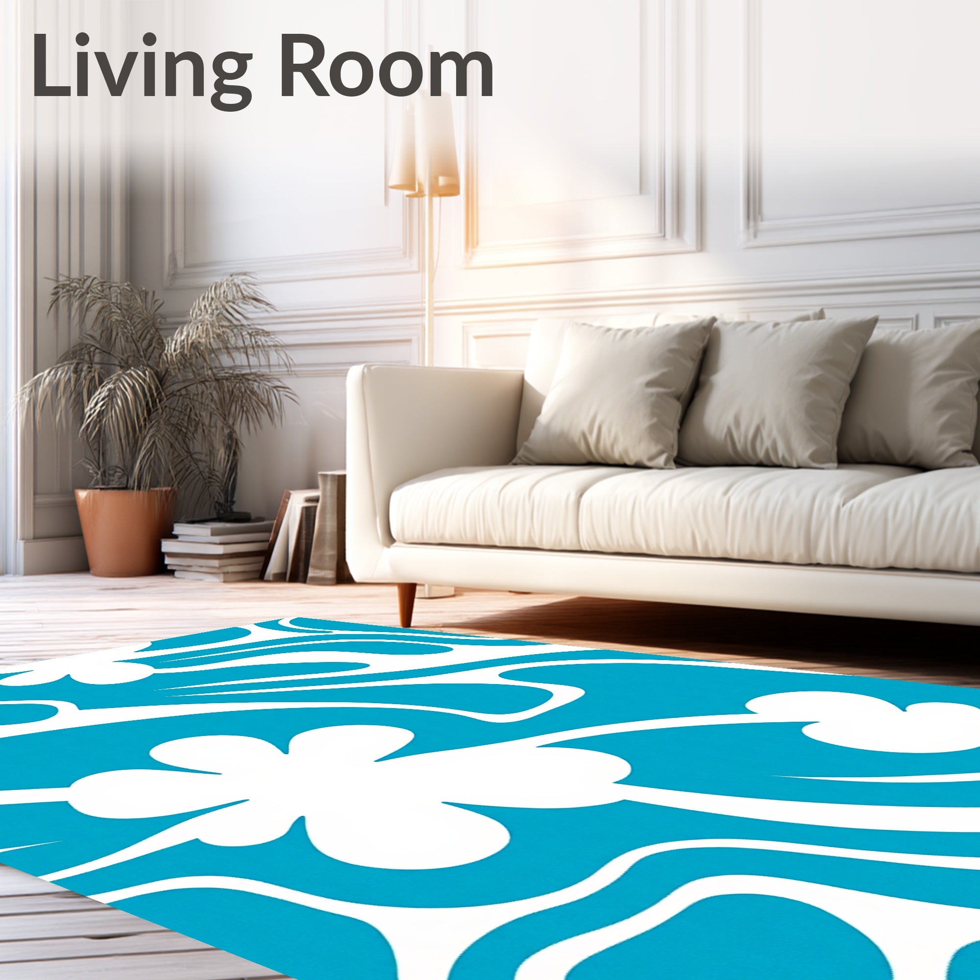Retro Aqua Floral Swirl Rug