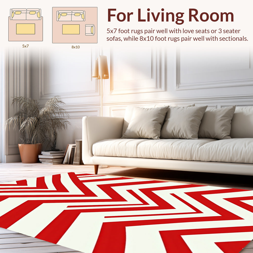 Bold Red White Chevron Design Rug