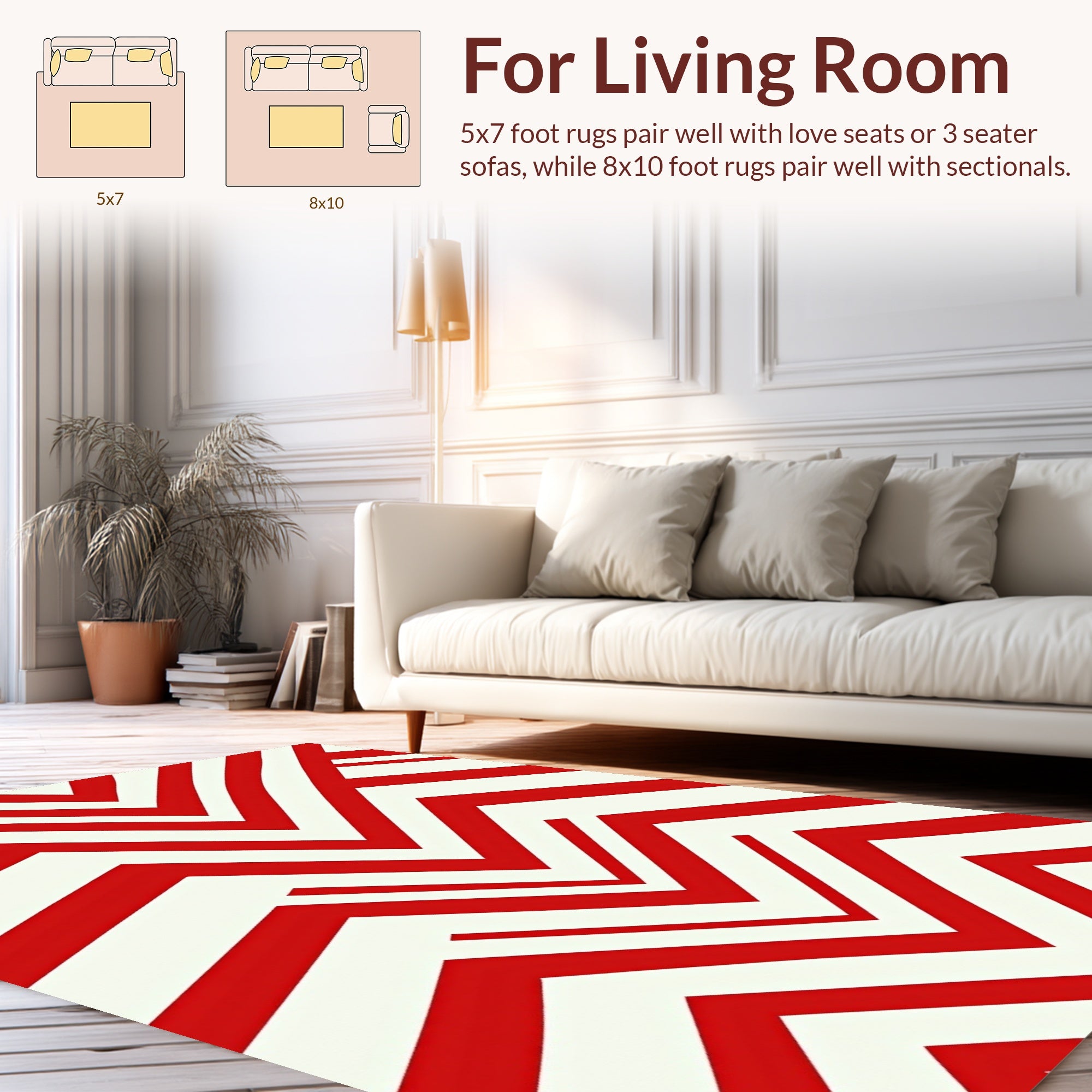 Bold Red White Chevron Design Rug