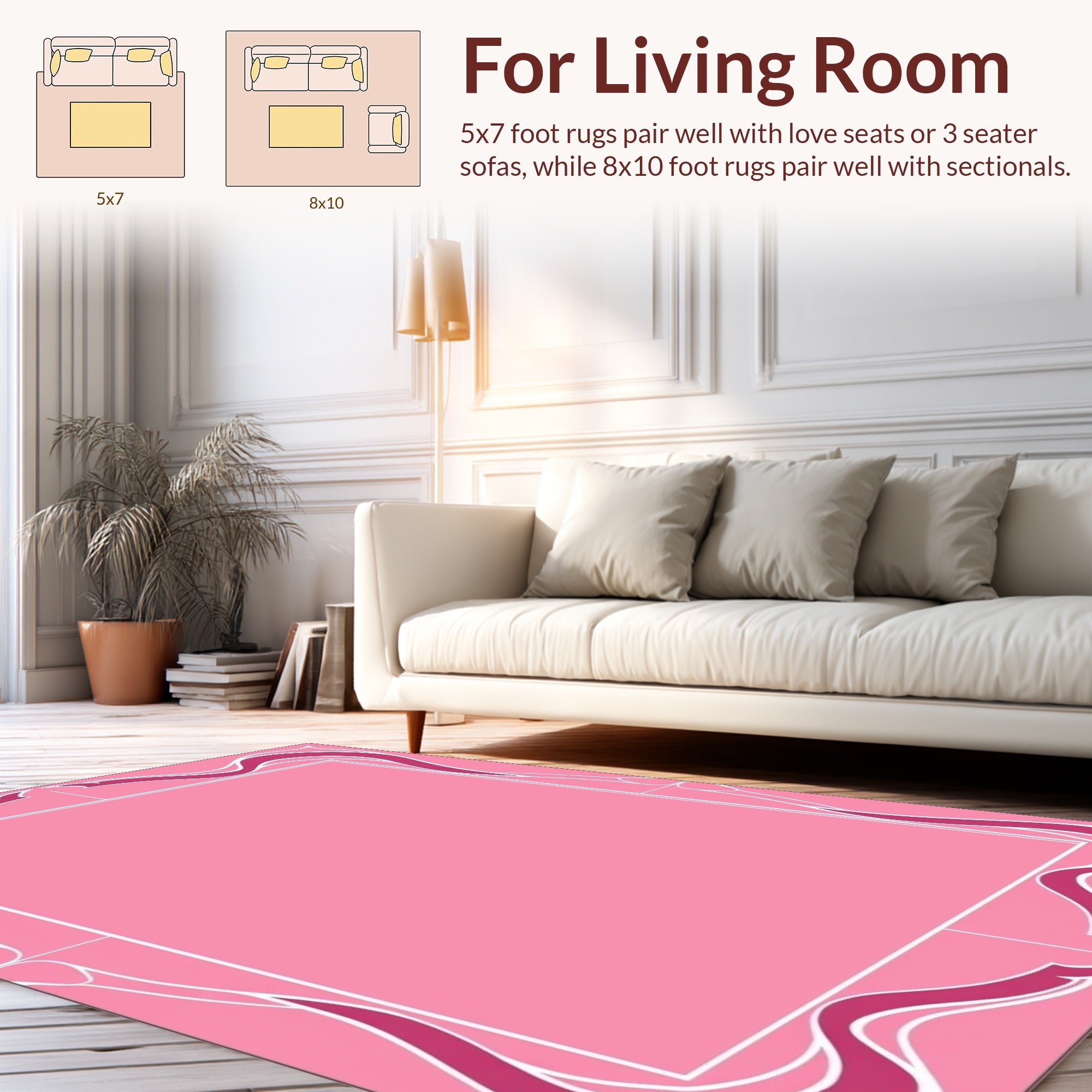 Pink Art Nouveau Floral Border Design Rug
